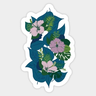 Row of hibiscus flowers and leaves Sticker